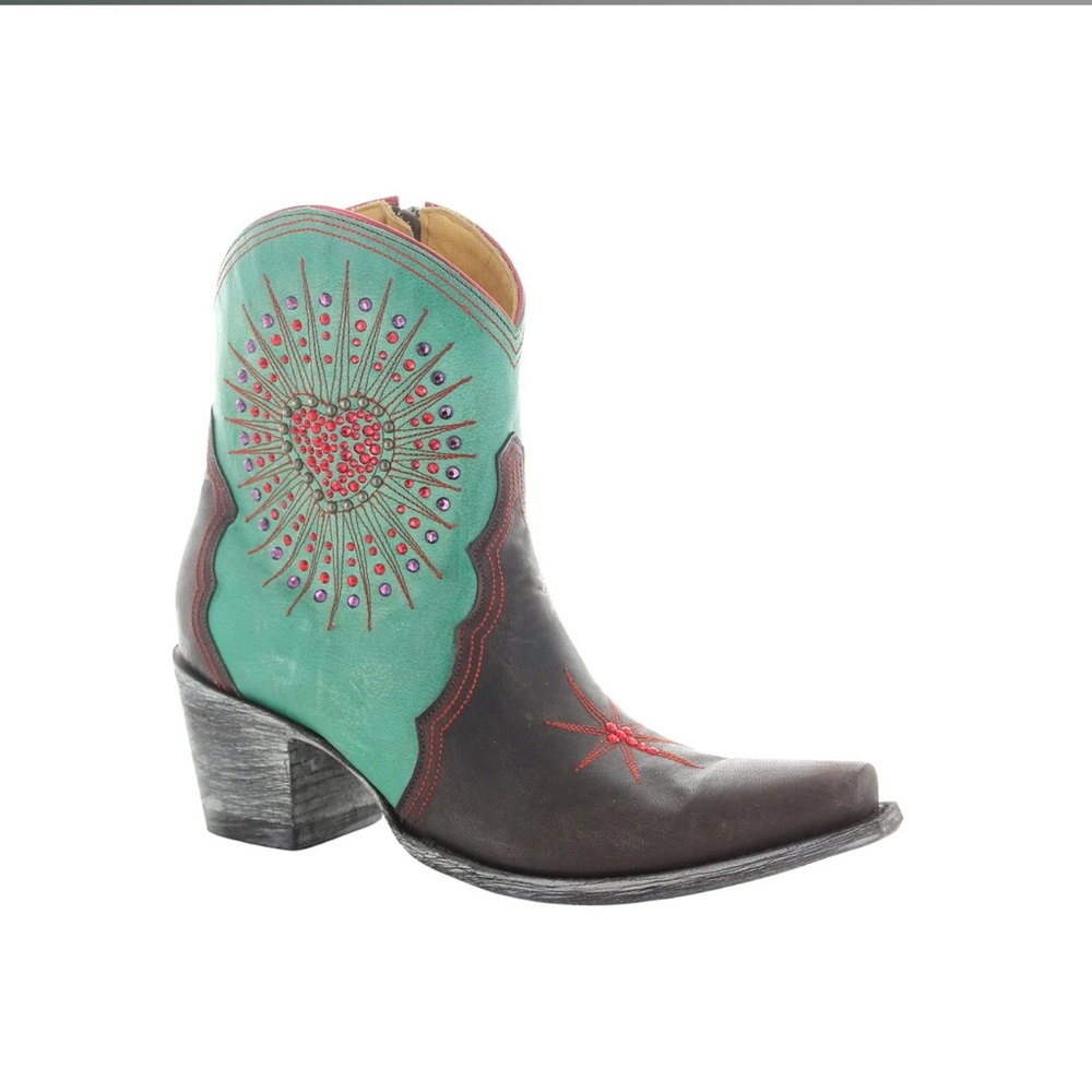Old Gringo turquoise brown crystal heart star boots RTL 595 7.5 NIB - Picture 5 of 10